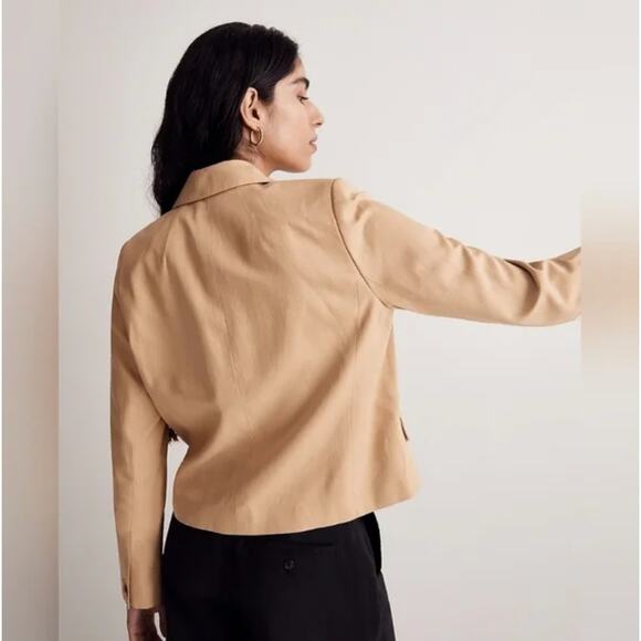 MADEWELL Drapeweave Caldwell Double Breasted Blazer Cropped Tan Sz XS NWT {SS21} - Picture 3 of 5